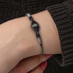 Gümüş Kazaziye Örgü Bileklik 19 cm