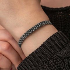 Gümüş Kazaziye Örgü Bileklik 18 cm