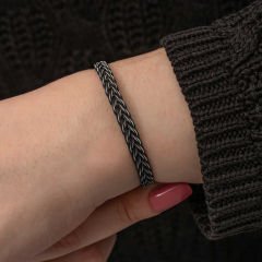 Gümüş Kazaziye Örgü Bileklik 21 cm