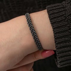 Gümüş Kazaziye Örgü Bileklik 21 cm