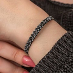 Gümüş Kazaziye Örgü Bileklik 21 cm