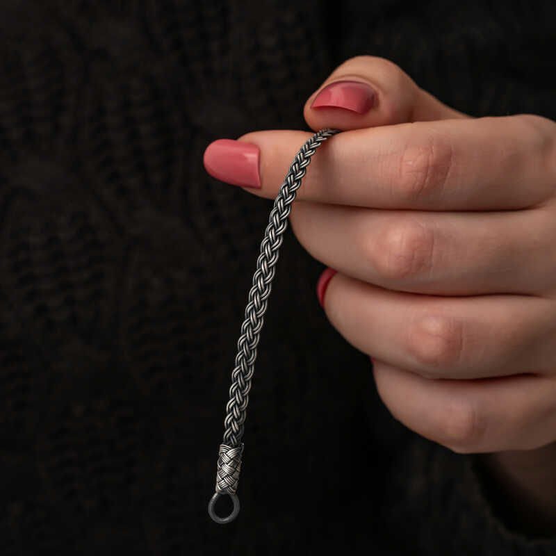 Gümüş Kazaziye Örgü Bileklik 18 cm