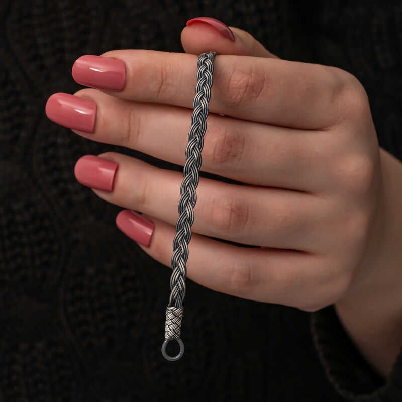 Gümüş Kazaziye Örgü Bileklik 18 cm