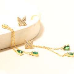 Yeşil Taşlı Kelebek Küpe 717064 Gold