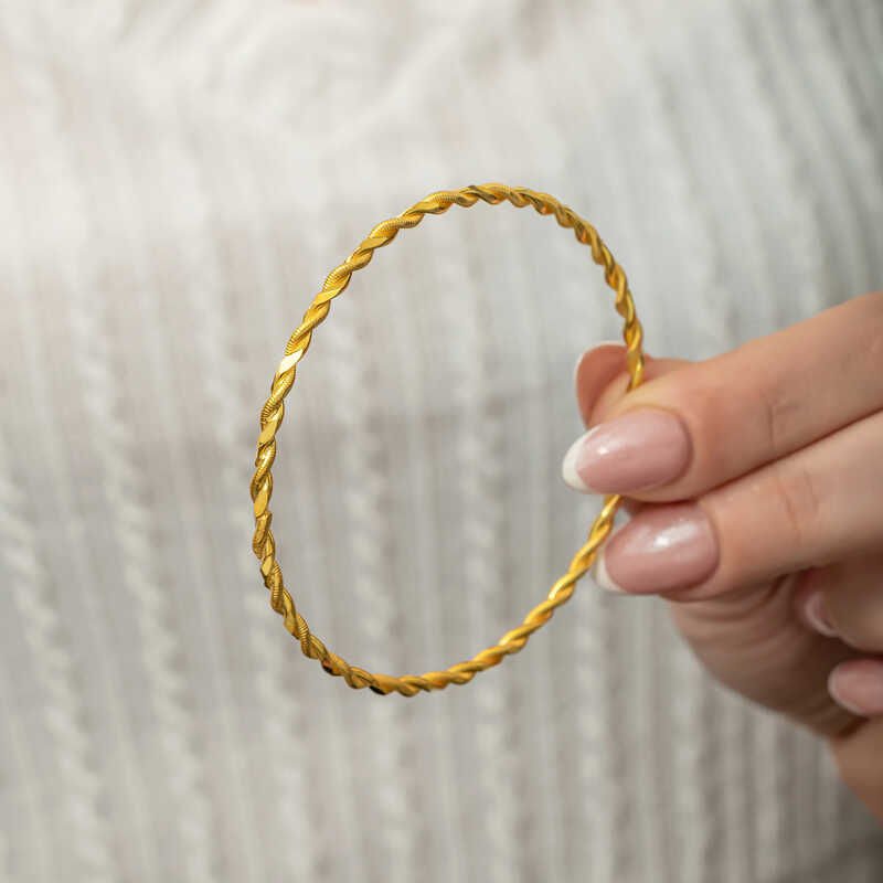 Gümüş Gold İkili Burgu Kadın Bilezik 5.7 cm