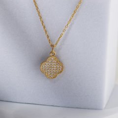 Taşlı Yonca Kolye 718943 Gold