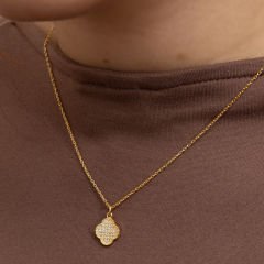 Taşlı Yonca Kolye 718943 Gold