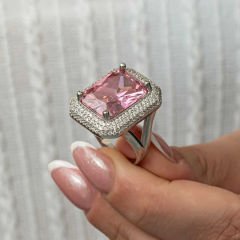 Gümüş Pembe Zirkon Taşlı Kadın Yüzük 17