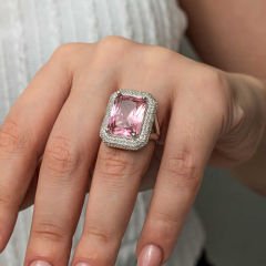 Gümüş Pembe Zirkon Taşlı Kadın Yüzük 17