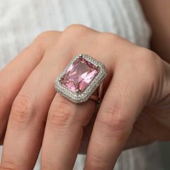 Gümüş Pembe Zirkon Taşlı Kadın Yüzük 17