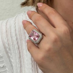 Gümüş Pembe Zirkon Taşlı Kadın Yüzük 17