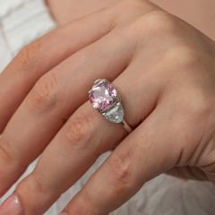Gümüş Pembe Zirkon Taşlı Kadın Yüzük 11