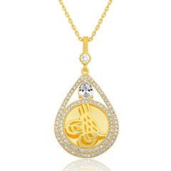 Gümüş Gold Kaplama Damla Tuğralı Kadın Kolye