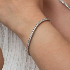 Gümüş 3.5 mm Beyaz Taşlı Su Yolu Kadın Bileklik 19