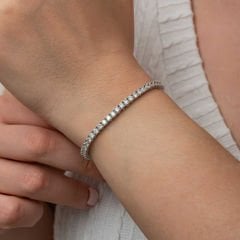 Gümüş 3.5 mm Beyaz Taşlı Su Yolu Kadın Bileklik 19