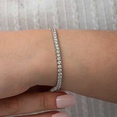 Gümüş 3.5 mm Beyaz Taşlı Su Yolu Kadın Bileklik 19