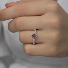Gümüş Pembe Baget Tek Taş Kadın Yüzük 15