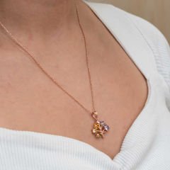 Gümüş Rose Renkli Hayat Ağacı Kadın Kolye