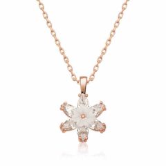 Gümüş Rose Beyaz Lotus Çiçeği Kolye