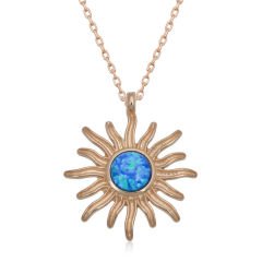 ​Gümüş Rose Mavi Opal Taşlı Güneş Kadın Kolye