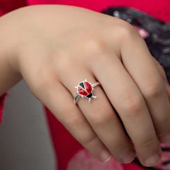 Gümüş Uğur Böceği Çocuk Kız Yüzük 10