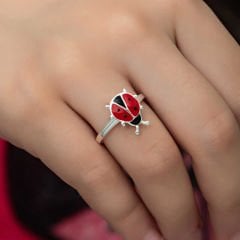 Gümüş Uğur Böceği Çocuk Kız Yüzük 6