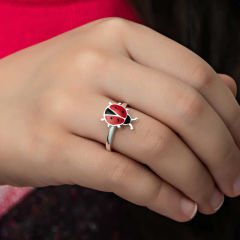 Gümüş Uğur Böceği Çocuk Kız Yüzük 10