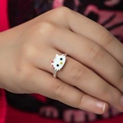 Gümüş Kedi Çocuk Kız Yüzük 9