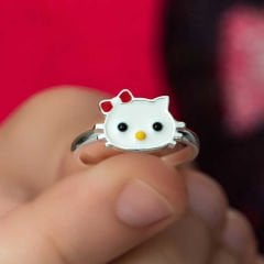 Gümüş Kedi Çocuk Kız Yüzük 6