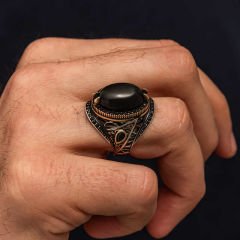 Gümüş Oniks Taşlı Erkek Yüzük 28