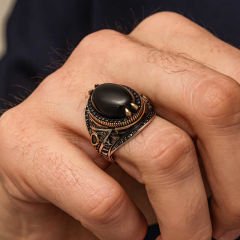 Gümüş Oniks Taşlı Erkek Yüzük 28