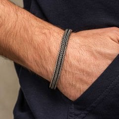 Gümüş Oksitli Desenli Erkek Bileklik 20 cm