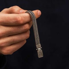 Gümüş Oksitli Desenli Erkek Bileklik 20 cm