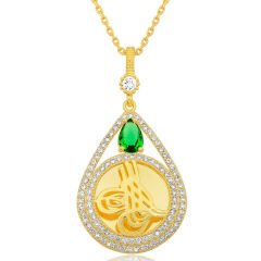 Gümüş Gold Kaplama Damla Tuğralı Kadın Kolye