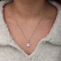 Gümüş Beyaz Zirkon Taşlı Damla Kadın Set 16