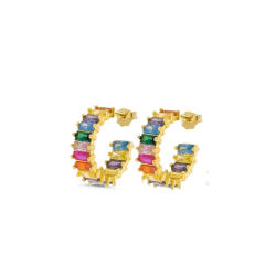 Renkli Baget Halka Küpe 719914 Gold