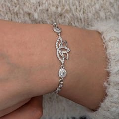 Gümüş Zirkon Taşlı Lotus Kadın Bileklik