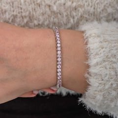 Gümüş Pembe Zirkon Taşlı Su Yolu Kadın Bileklik