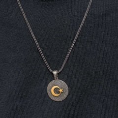 Gümüş Ay Yıldızlı Erkek Kolye