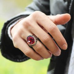 Gümüş Kırmızı Zirkon Taşlı Erkek Yüzük 30