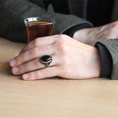 Gümüş Siyah Taşlı Kartal Pençesi Erkek Yüzük 23
