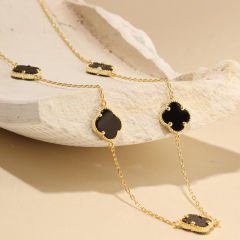 Siyah Yonca Kolye 718021 Gold
