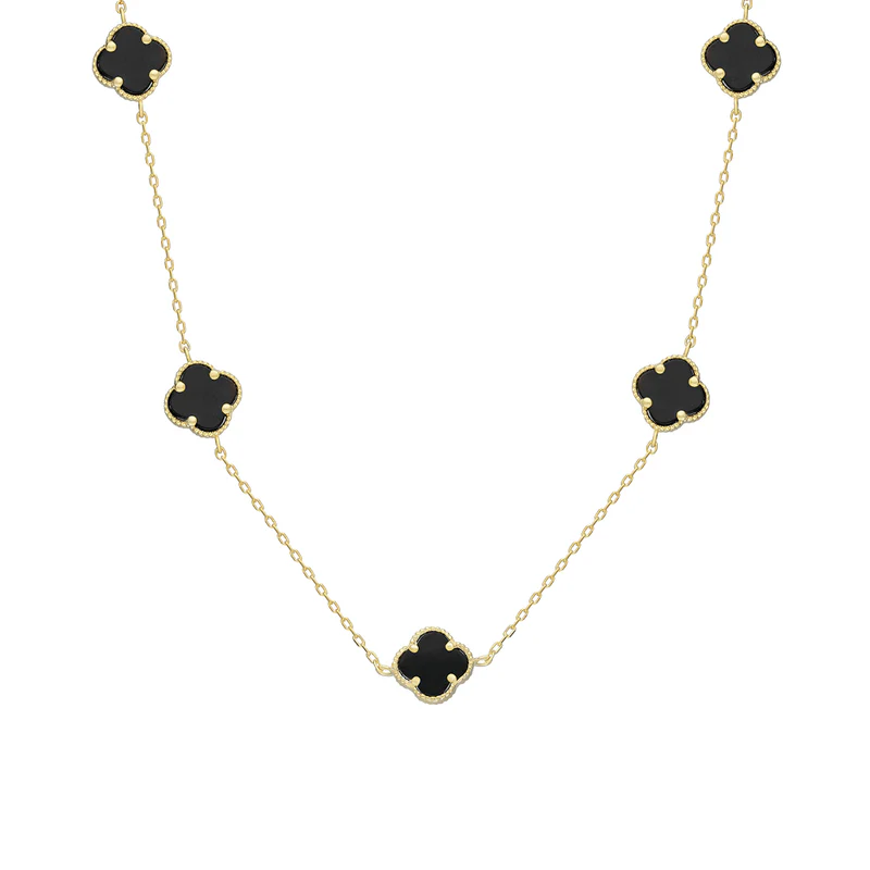 Siyah Yonca Kolye 718021 Gold