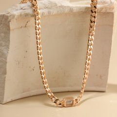 Baget Taşlı Zincir Kolye 718022 Rose