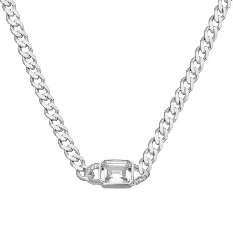 Baget Taşlı Zincir Kolye 718022 Silver