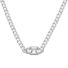 Baget Taşlı Zincir Kolye 718022 Silver