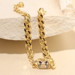 Baget Taşlı Zincir Bileklik 719111 Gold