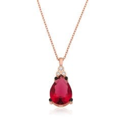 Gümüş Kırmızı Topaz Damla Kolye