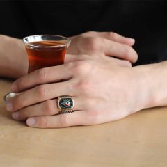 Gümüş Osmanlı Devlet Armalı Erkek Yüzük 32
