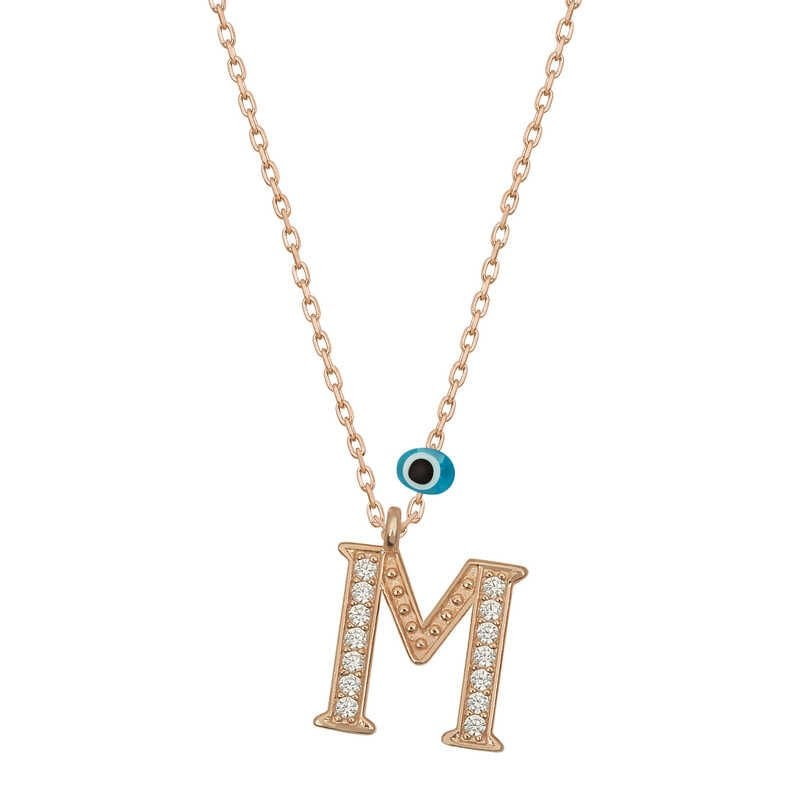 Gümüş Nazar Rose M Harfi Kadın Kolye